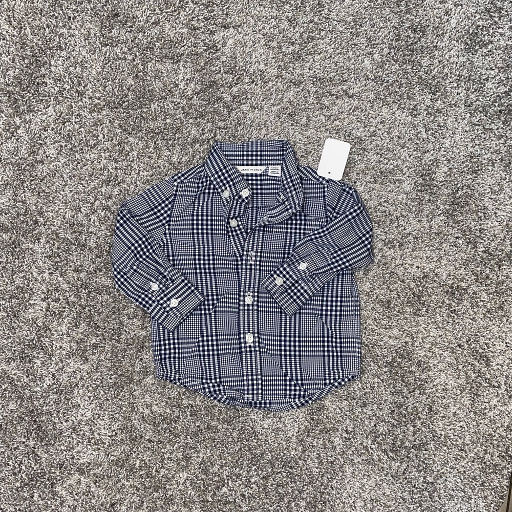 Janie and Jack Blue and White Gingham Button Down Shirt